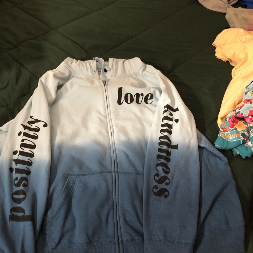 torrid Light Blue to Navy Ombre Hoodie with White Drawstring